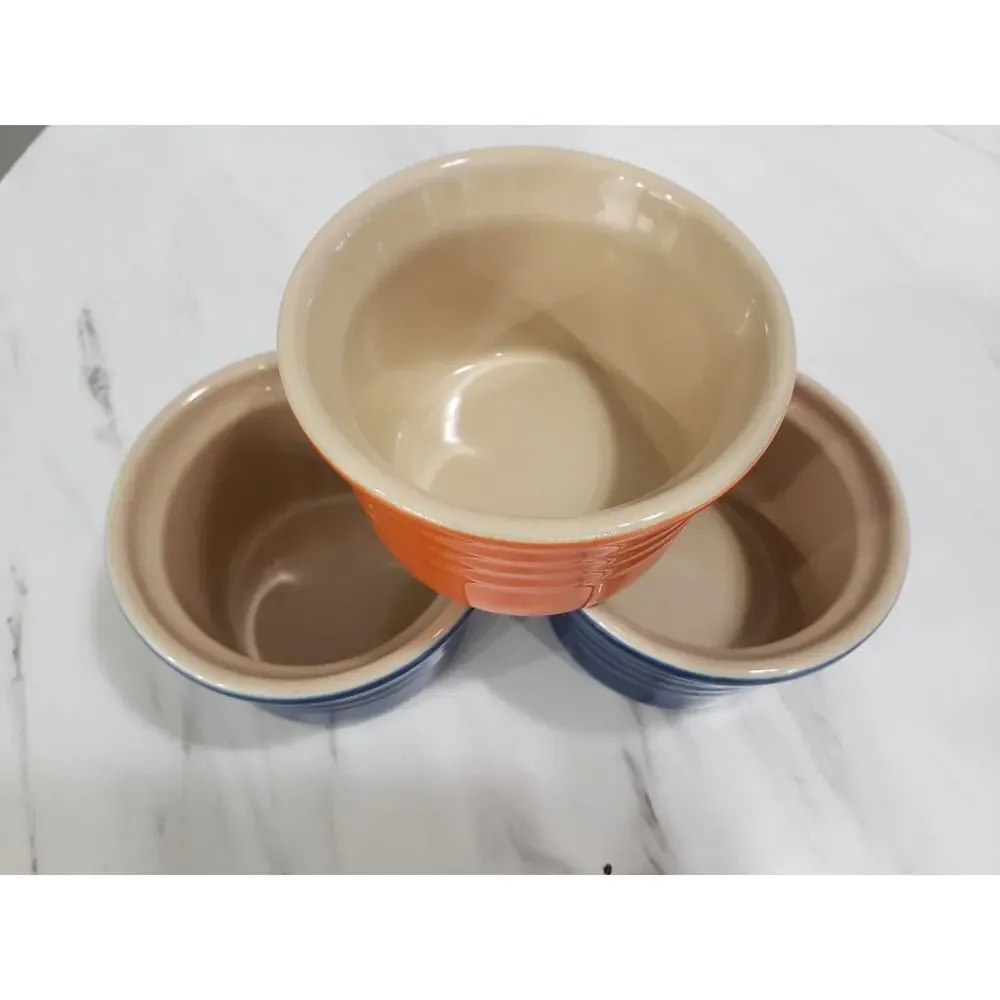 Lot 3 Le Creuset Ramekin Small Blue Orange‎ Bowl 4 Oz